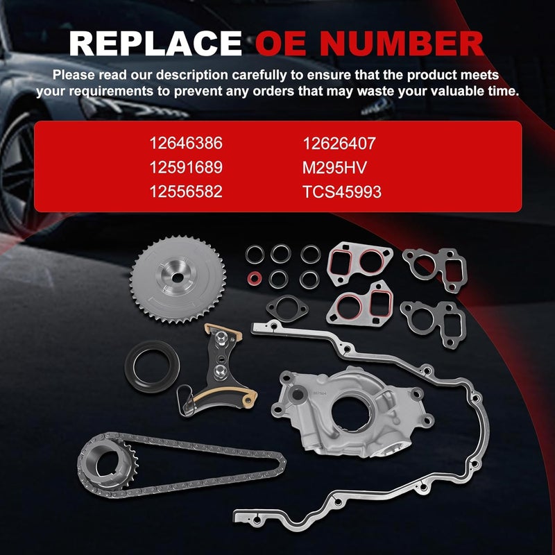 Autodevil Store Timing Chain Kit 6.2L 6.0L 5.3L 4.8L Fit for Impala Corvette Camaro Avalanche Tahoe Silverado 2007-2013 for Envoy Sierra-1500 2500 HD for G8 9-7x H3 Lacrosse Cts 07-11 Engine Time Water Pump - Image 2